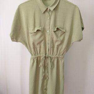 Bershka Green Button Up Dress - Small